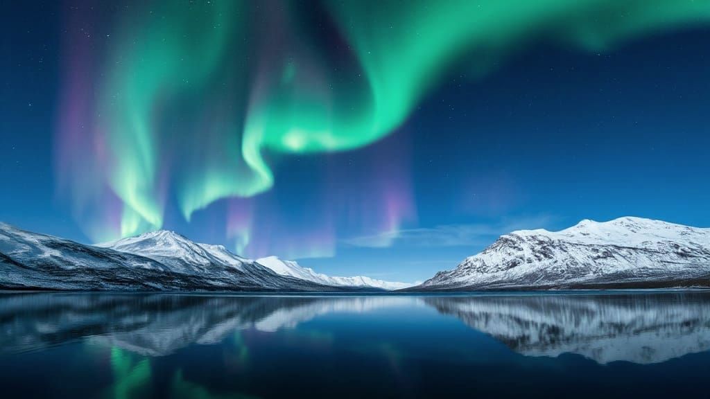 Aurora Borealis: Northern Lights Dance Above Serene Landscap...