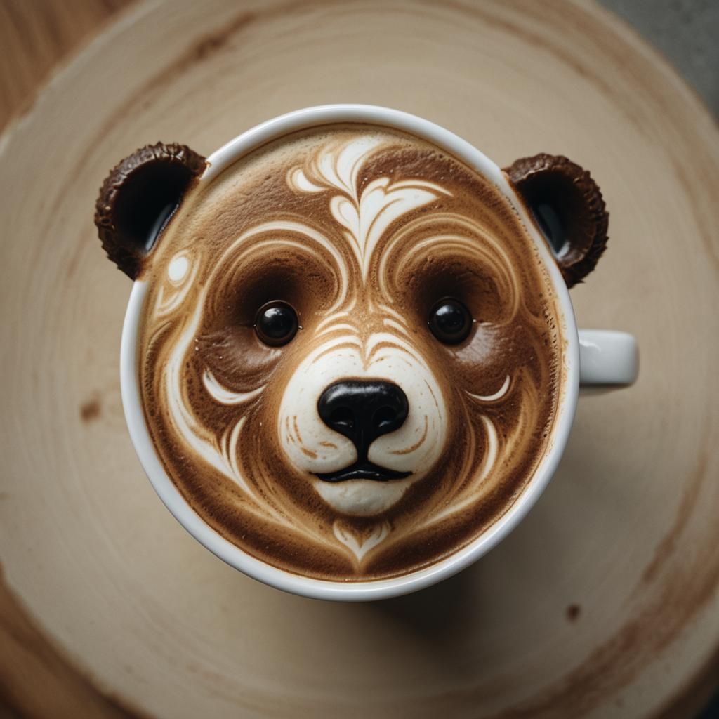 Latte Art Bear Face in Cinematic Style