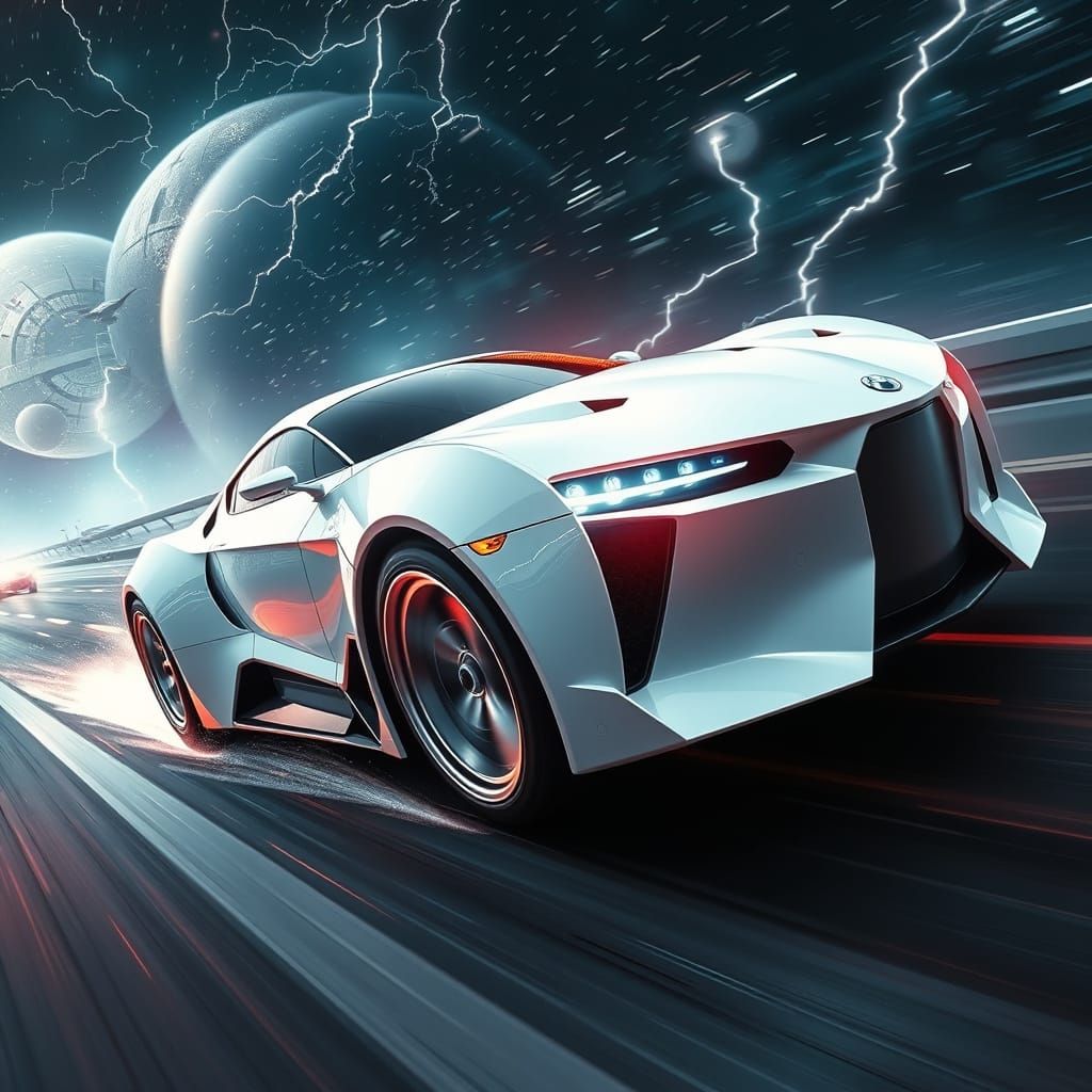 Futuristic Race Car on Neon Highway in 8k