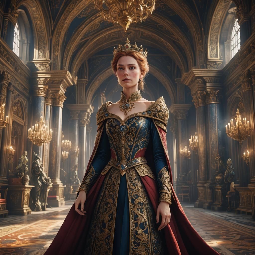 Queen Anna in Royal Palace: Detailed Matte Painting