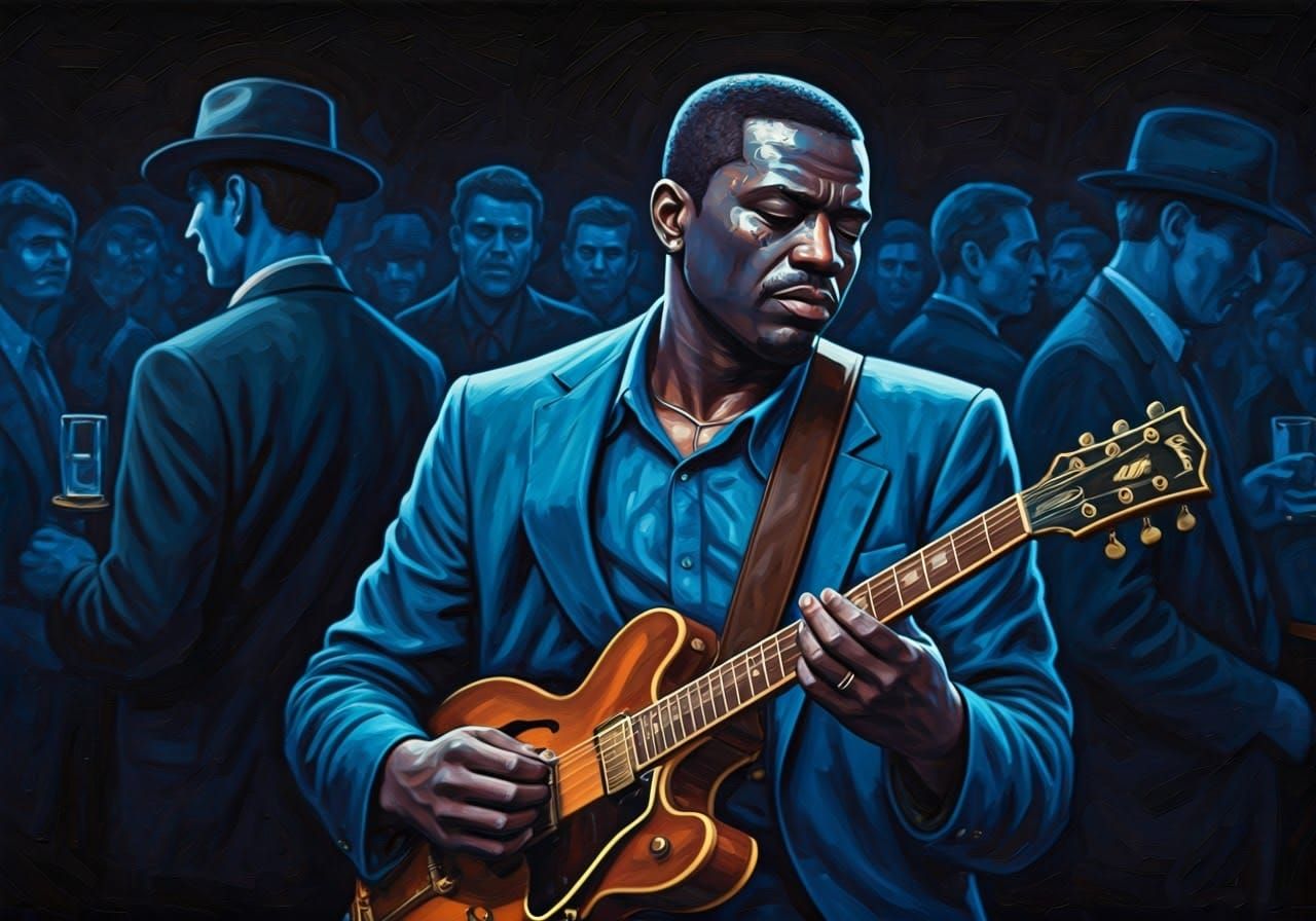 Blues Musician in a Blue Bar, Basquiat Style