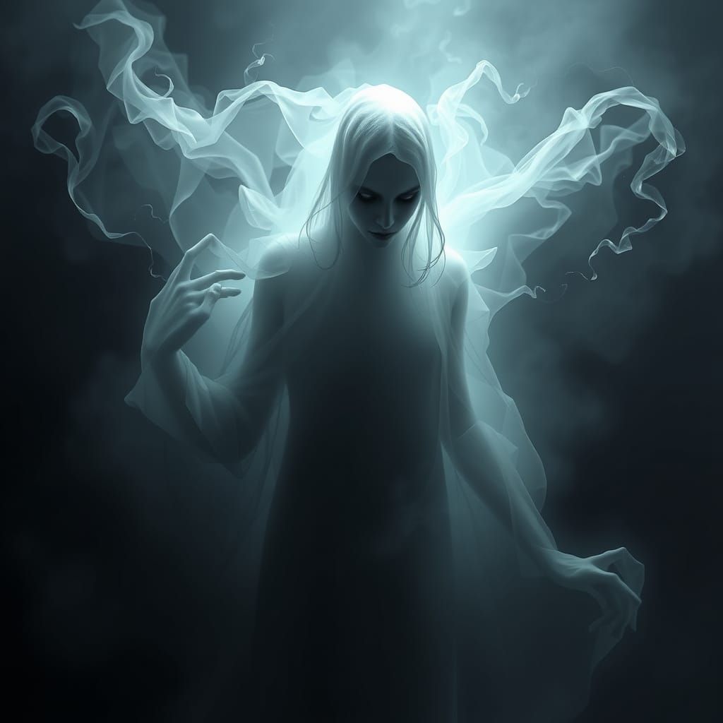 Ethereal Spirit Unveiled in Darkness, Radiating Unsettling P...