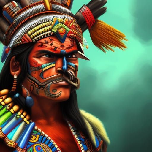 Detailed Aztec Warrior Splash Art Portrait