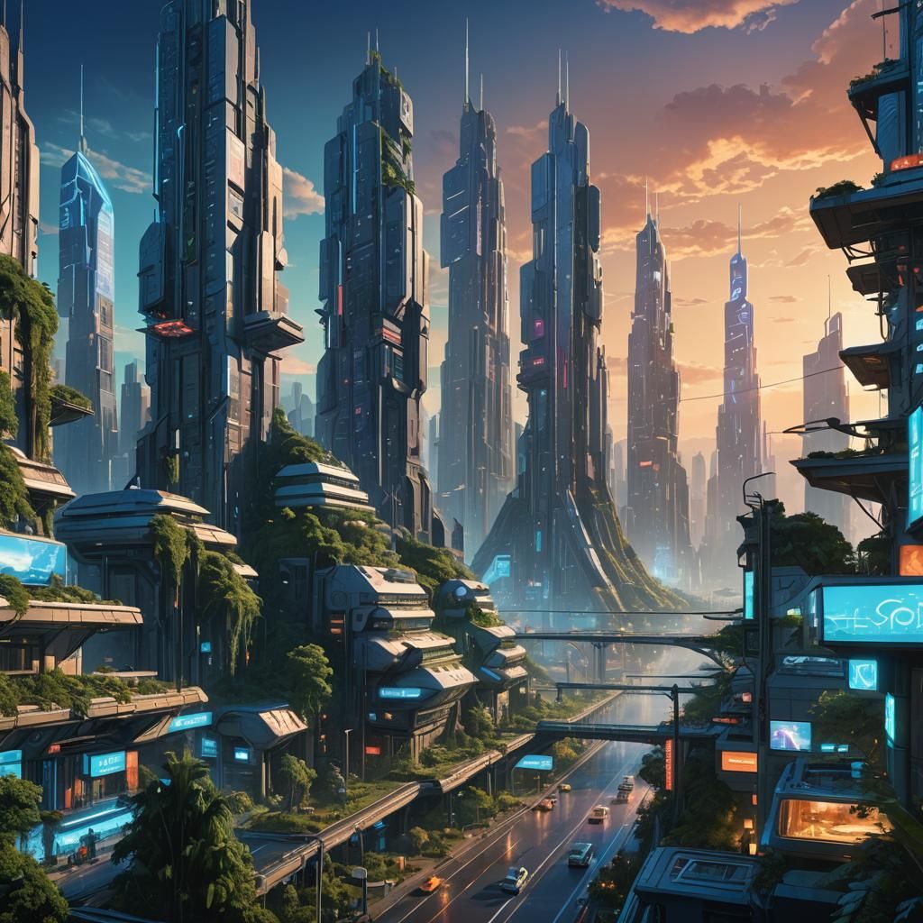 Futuristic Earth Cityscape in Vibrant Fantasy Concept Art