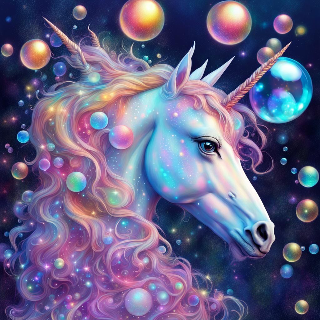 Astral Unicorn in Holographic Bubbles, Cosmic Illustration