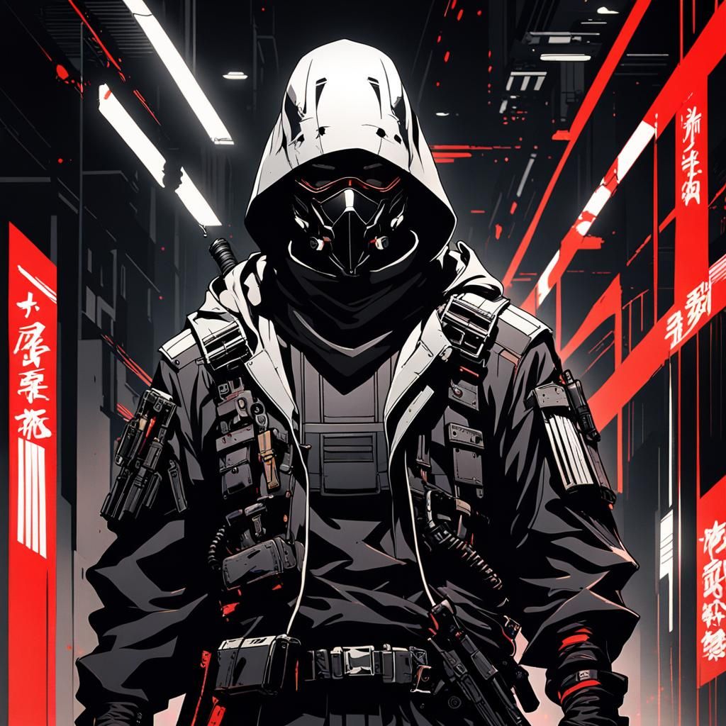 Anime Ninja Gunslinger in Solarpunk Techwear