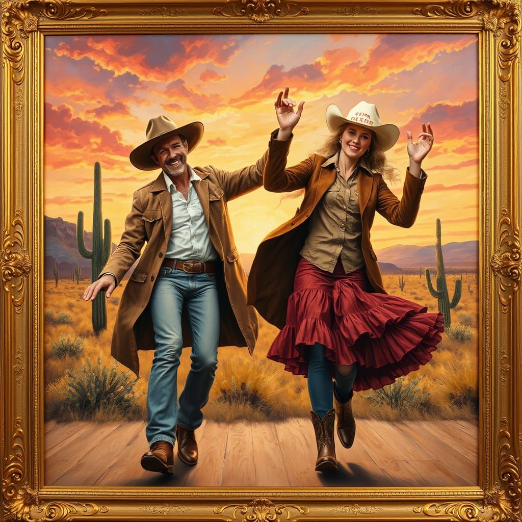 Joyful Cowboy Scientist Twirls in Lavish Country Dance