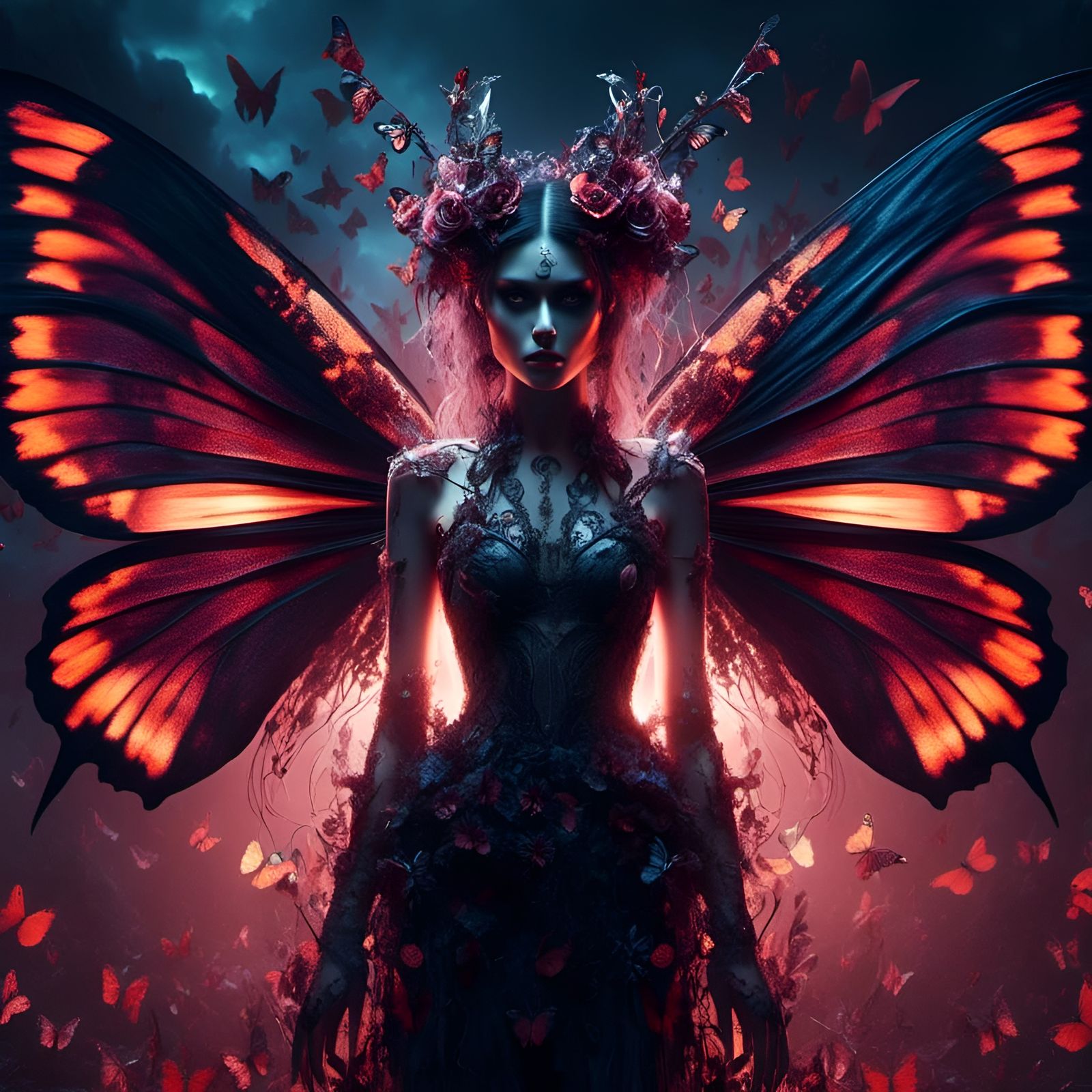 Surreal Horror Portrait of a Butterfly Girl