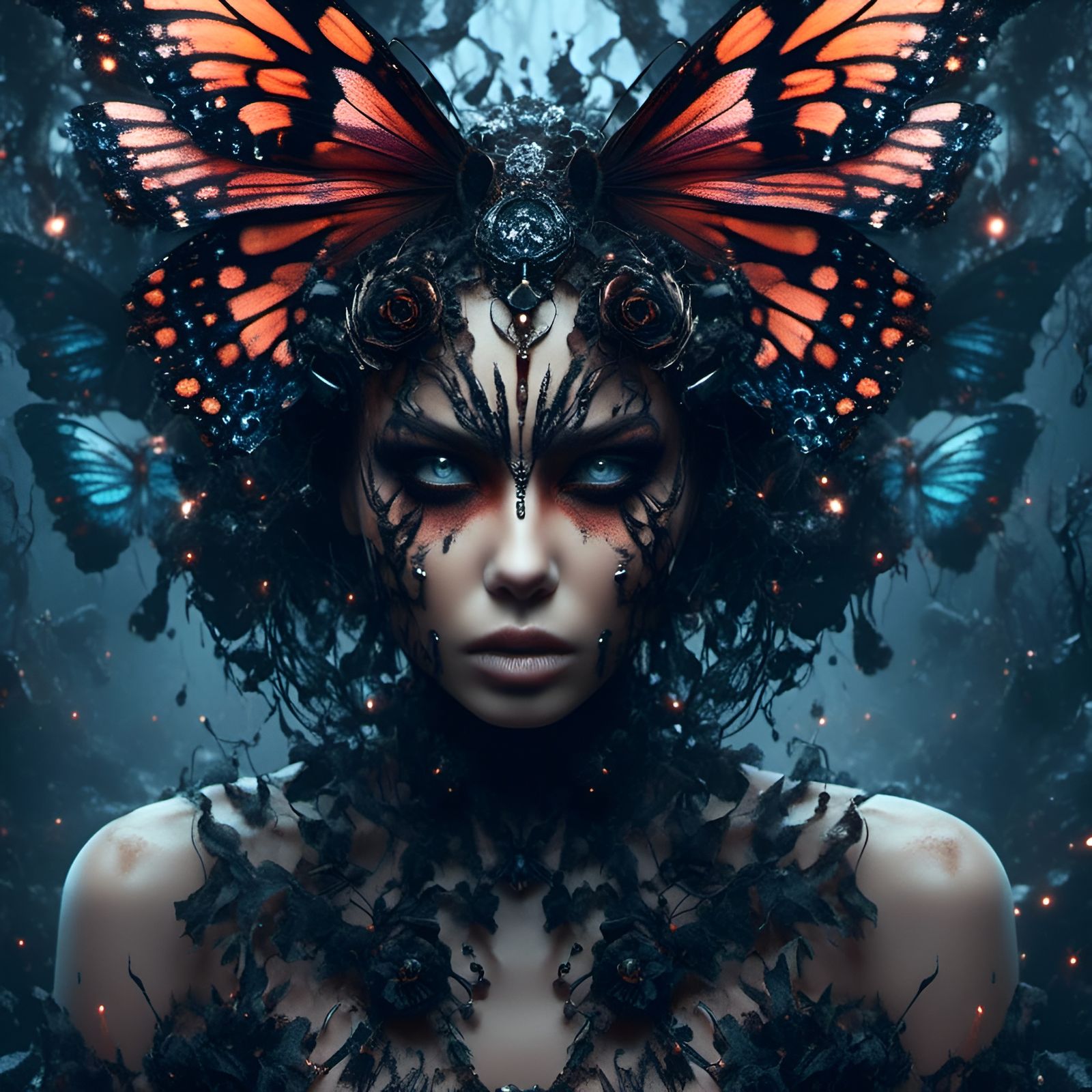 Ferocious Butterfly Girl Portrait in Digital Art