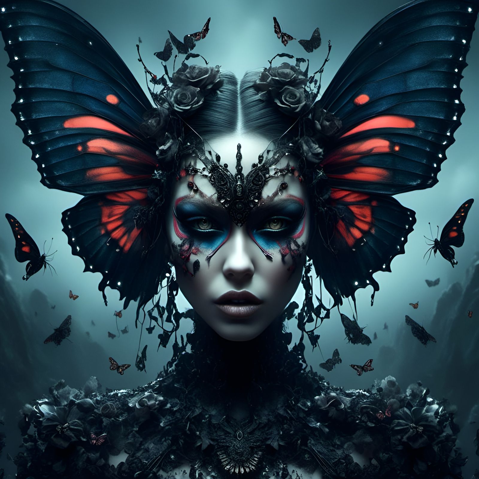 Ferocious Butterfly Girl Portrait in Digital Art