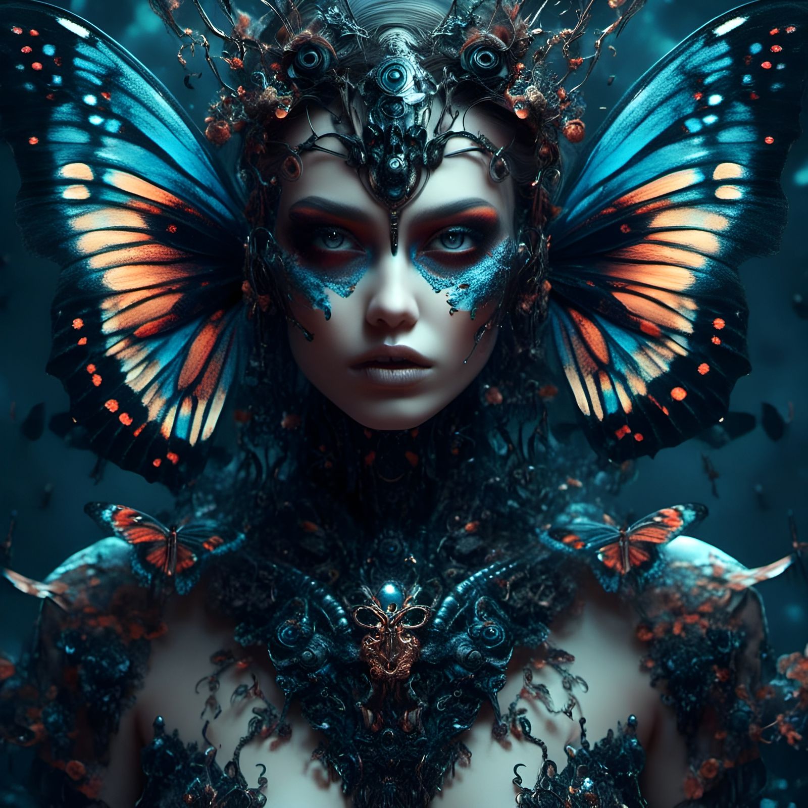 Ferocious Butterfly Girl Portrait in Digital Art