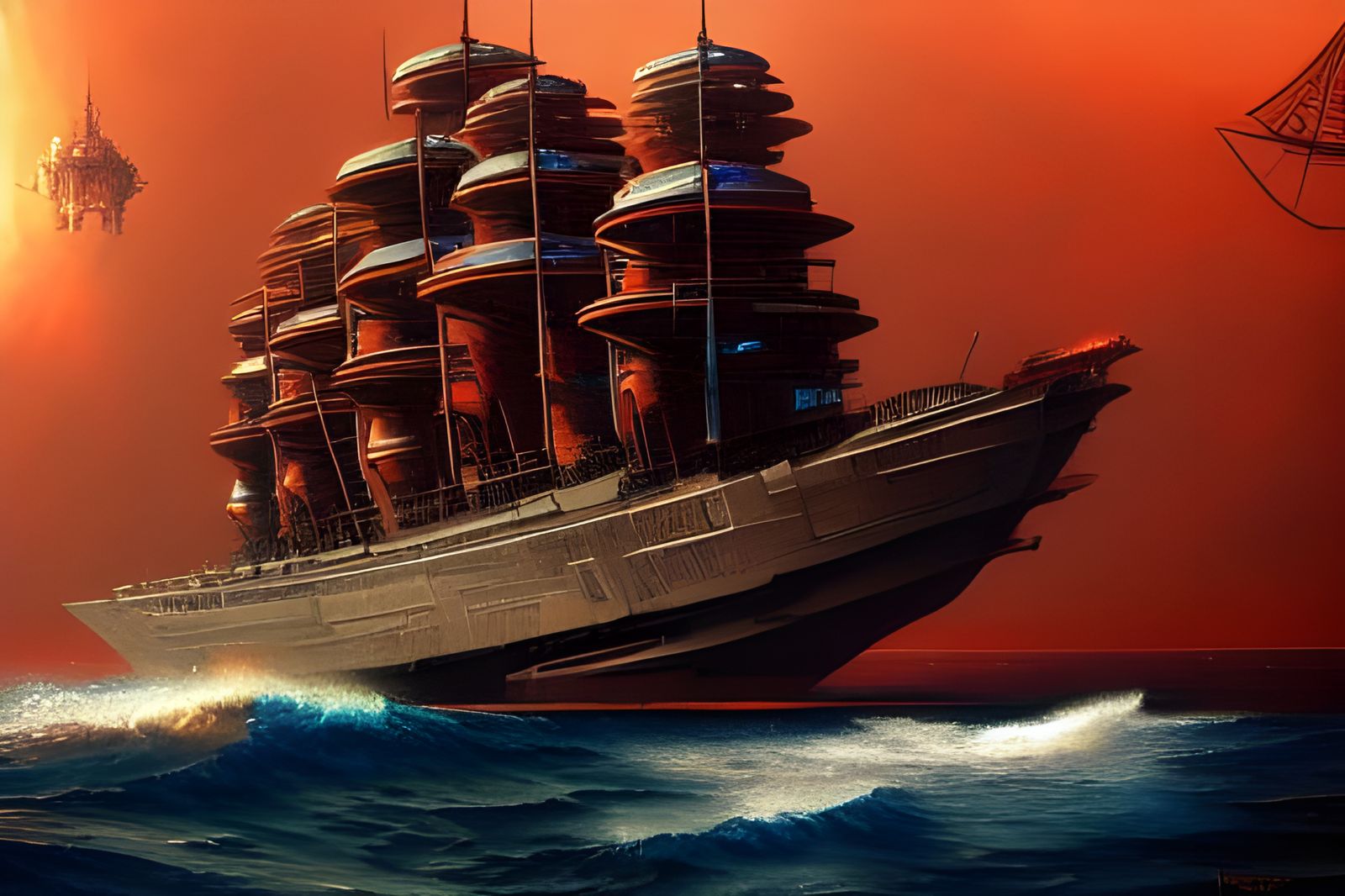 Steampunk Spaceship Battle Over Sea: Retrofuturistic Comic