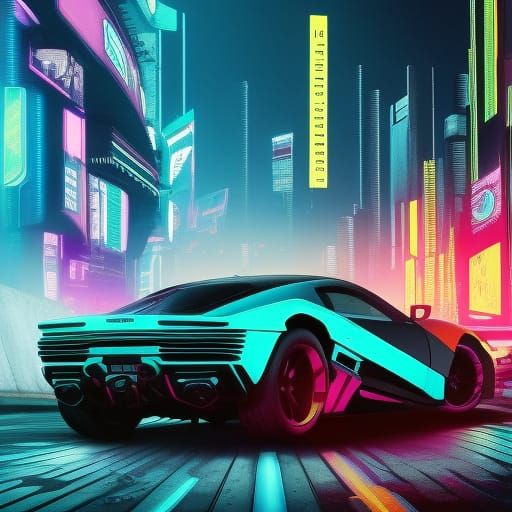 Cyberpunk Supercar in Neon Cityscape