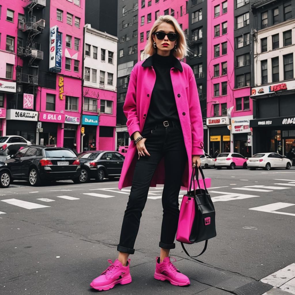 Pop Art Cityscape in Hot Pink and Black