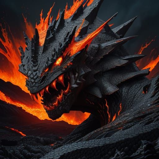 Molten Lava Dragon Breathes Fire in Volcano