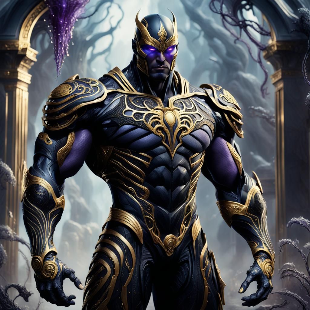 Mystical Black and Gold Symbiote Armor in Dark Fantasy