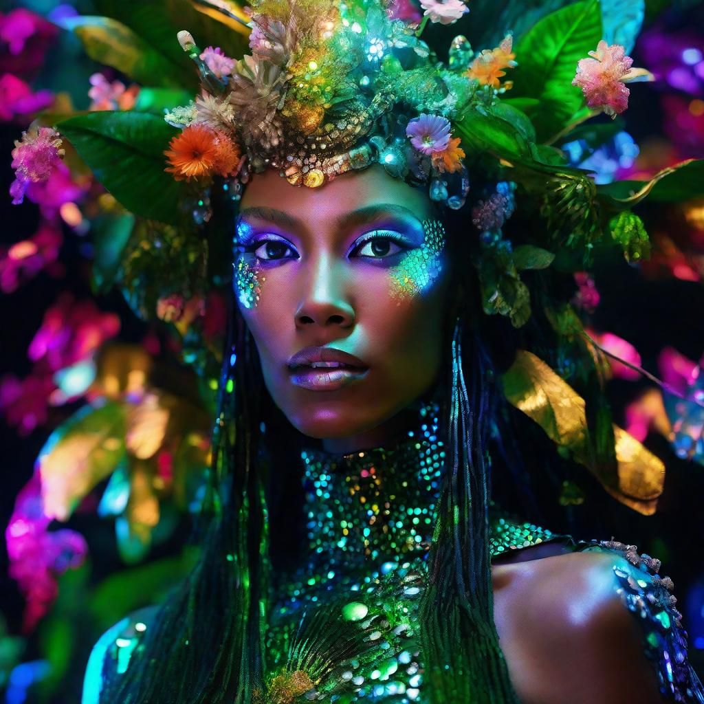 Enigmatic Biopunk Cyborg Mermaid Goddesses in Iridescent Jun...