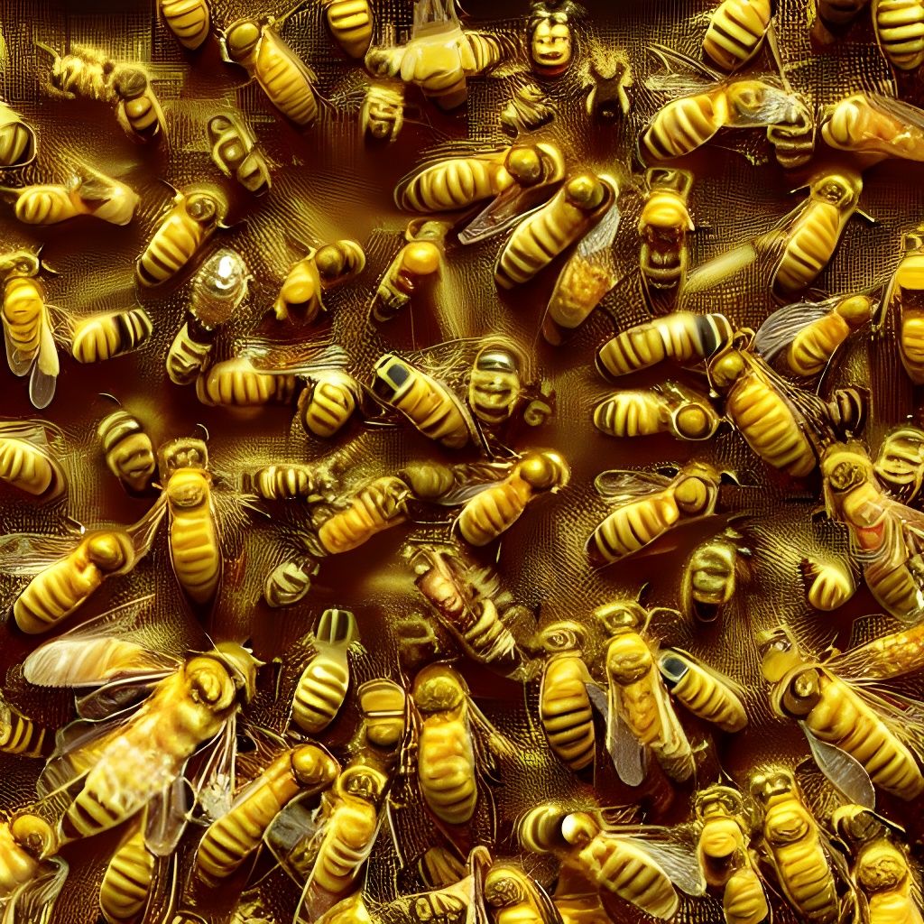 Golden Bees Swarm Honey Hive, Hyperrealistic Ghibli Style