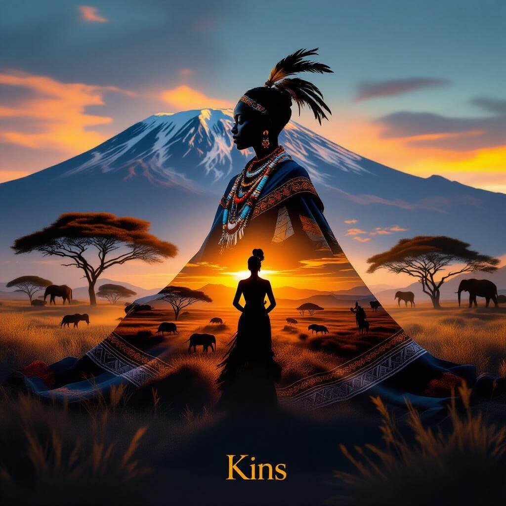 Meditating Spirit Guide Double Exposure With Kilimanjaro