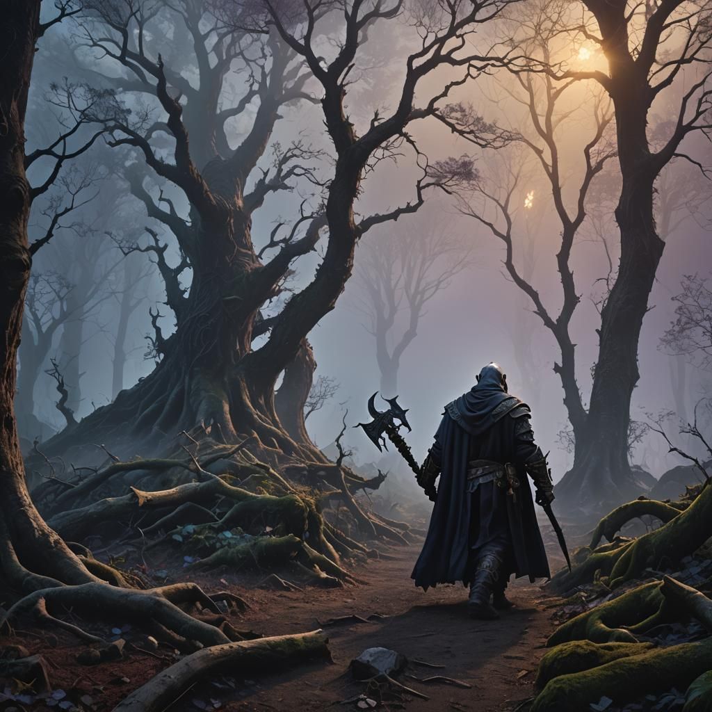 Orc Warrior in Misty Forest, Fantasy Matte Painting