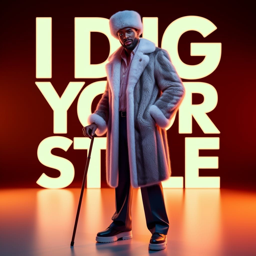 Confident Gentleman in 70s-Style Fur Coat and Hat