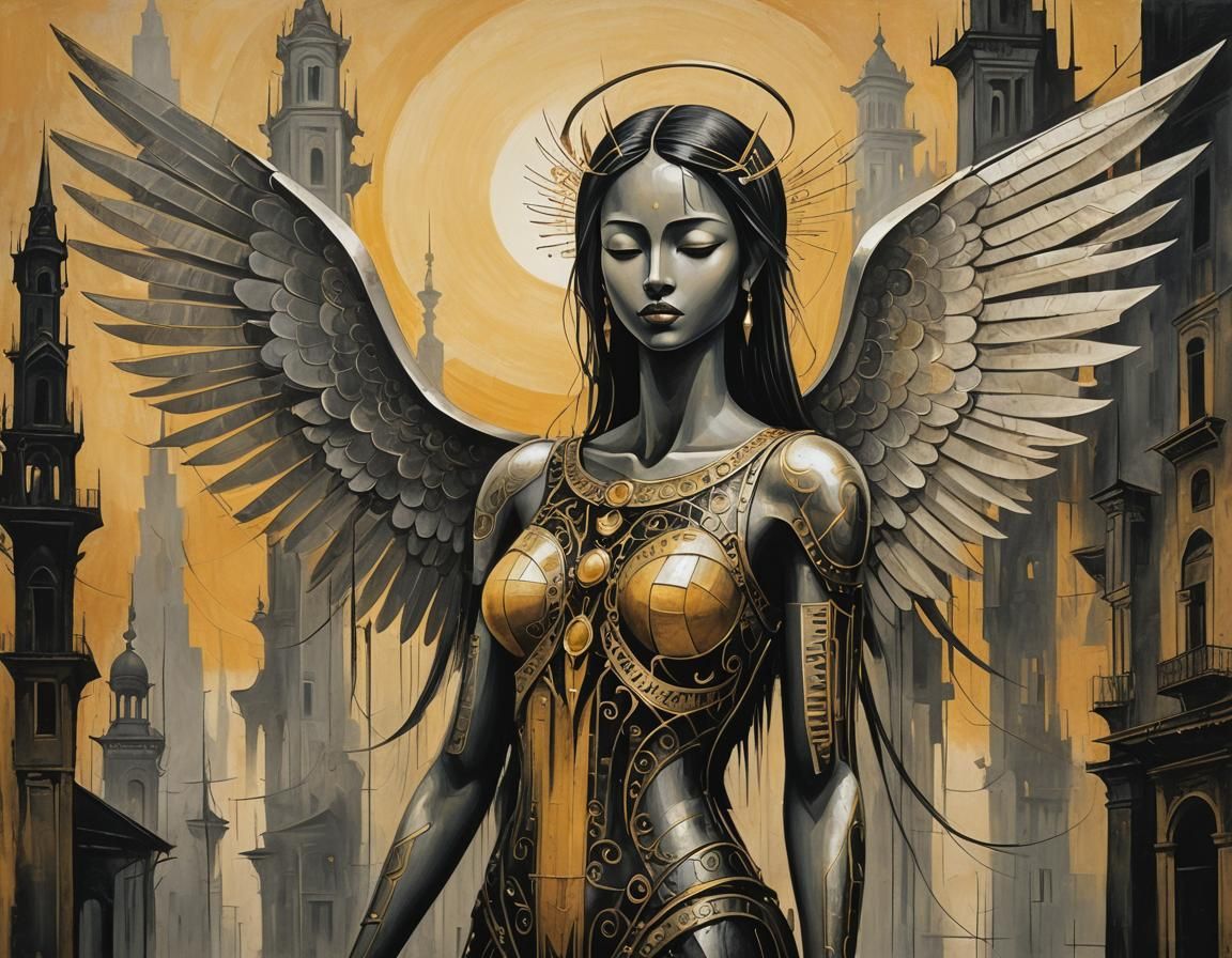 Angel in Ornate City: Chiaroscuro Portrait