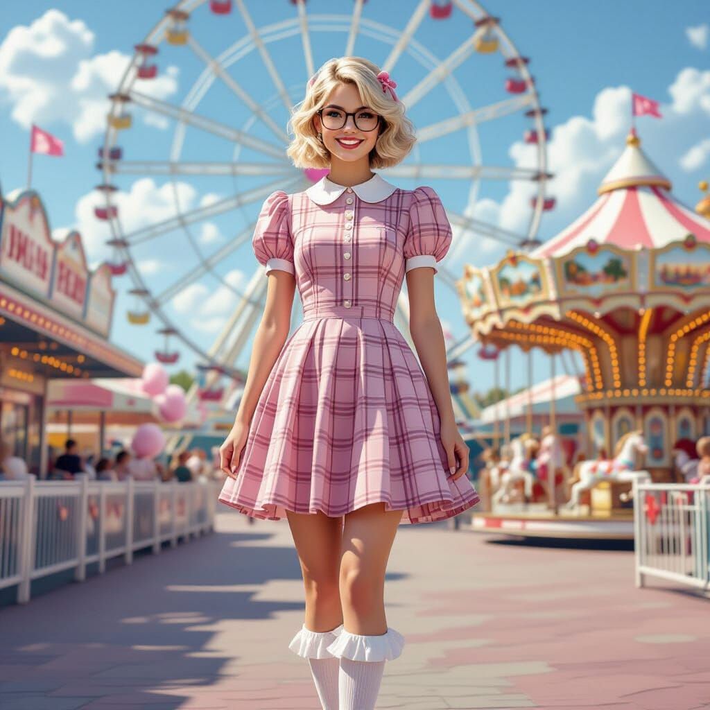 Photorealistic Portrait of Anais at Amusement Park