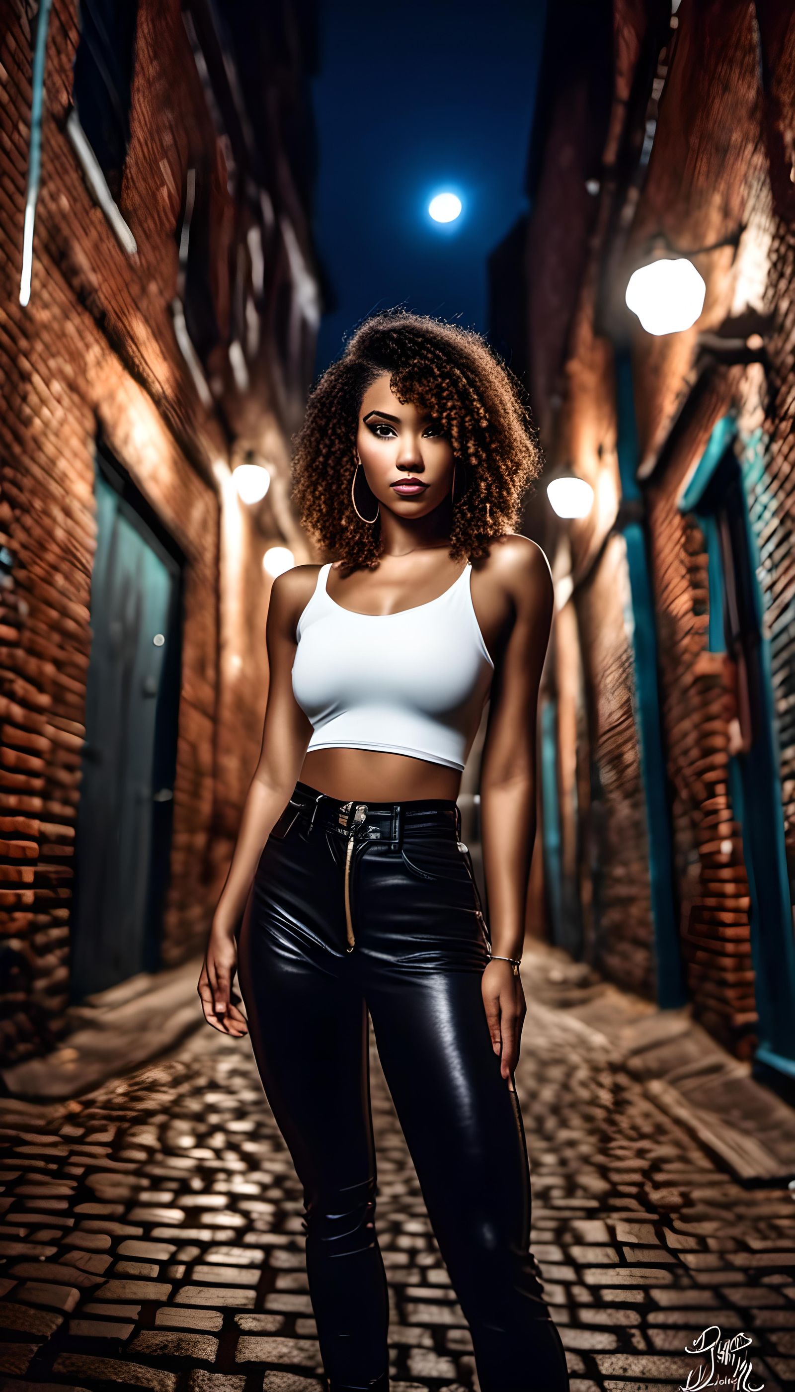 Curvy Woman in Urban Alleyway at Night