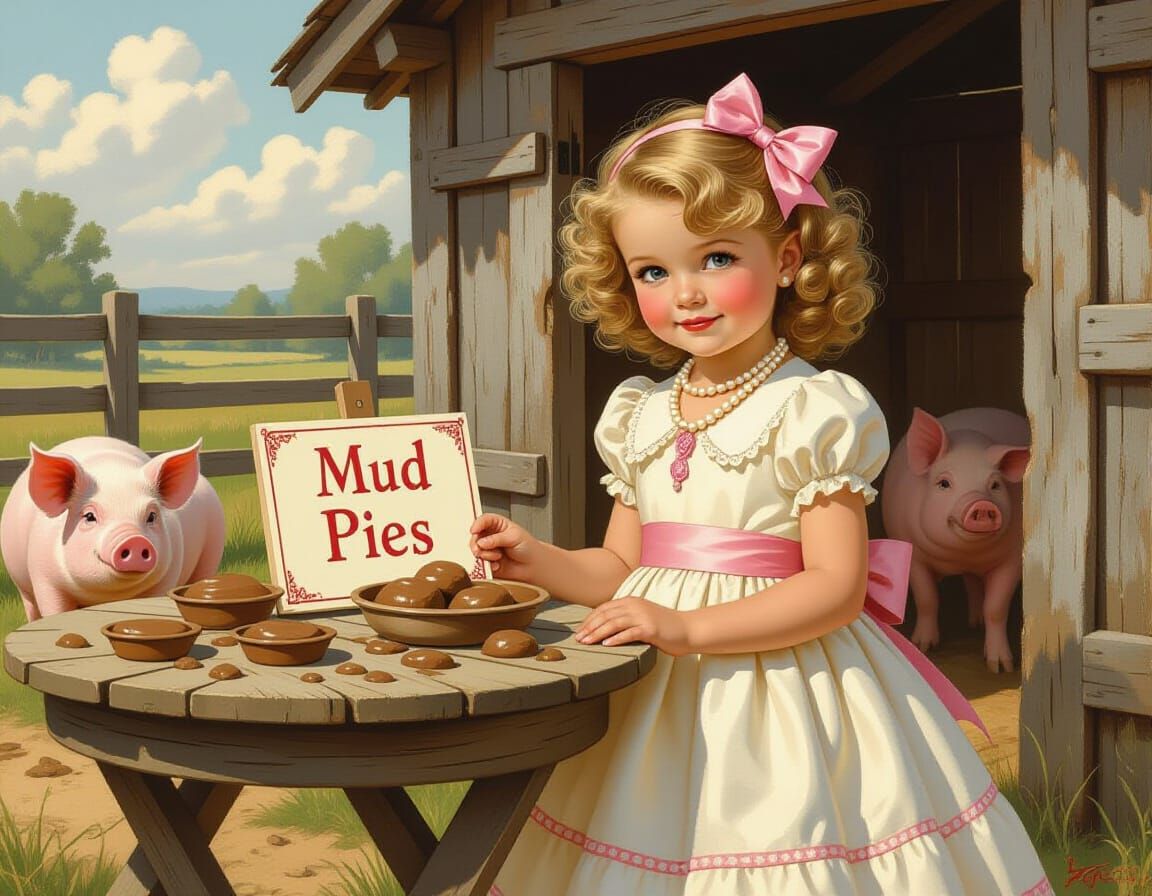 Girl Selling Mud Pies in Whimsical Style