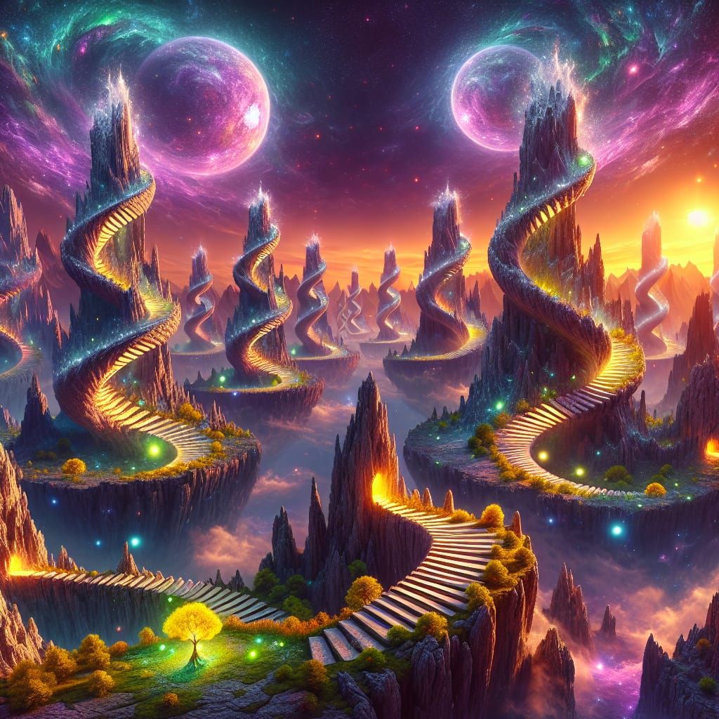 Alien DNA Helix Rock Formations Under Purple Sky