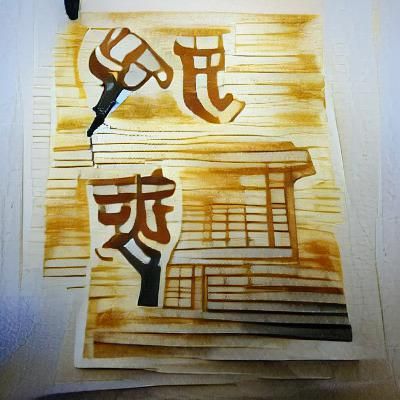 Kanji Character in Woodcut Watercolor Style