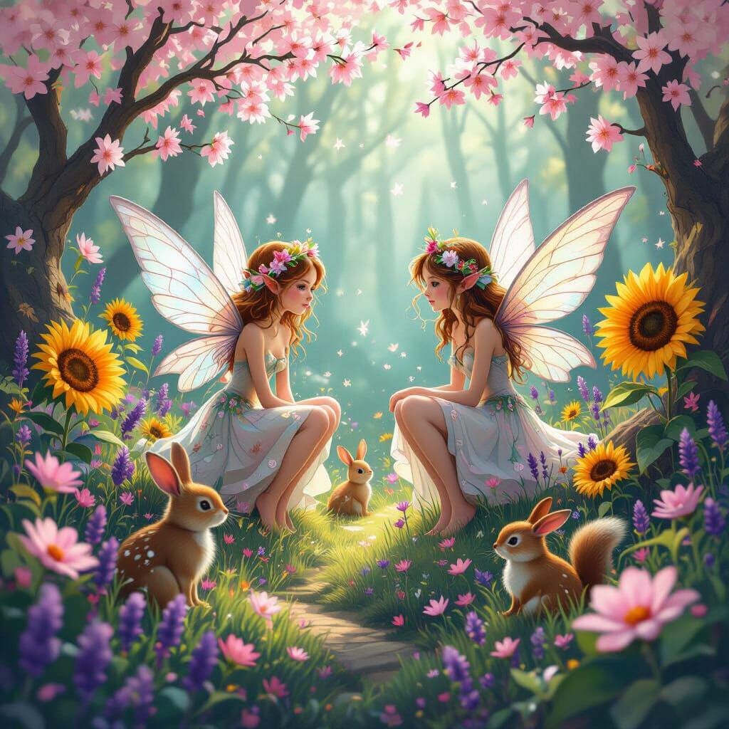 Whimsical Fairies in Mystical Forest with Animals