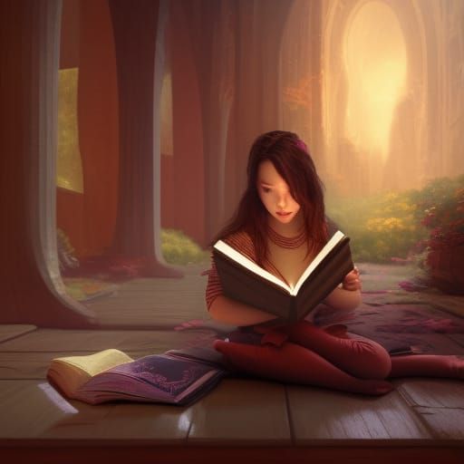 Girl Reading Book in Detailed Matte Painting