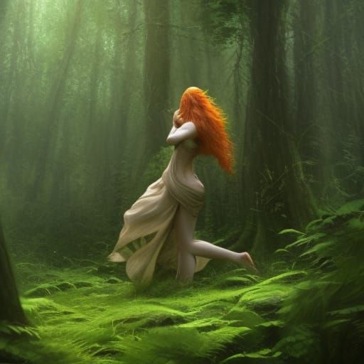 Celtic Goddess in Lush Forest: Fantasy Art