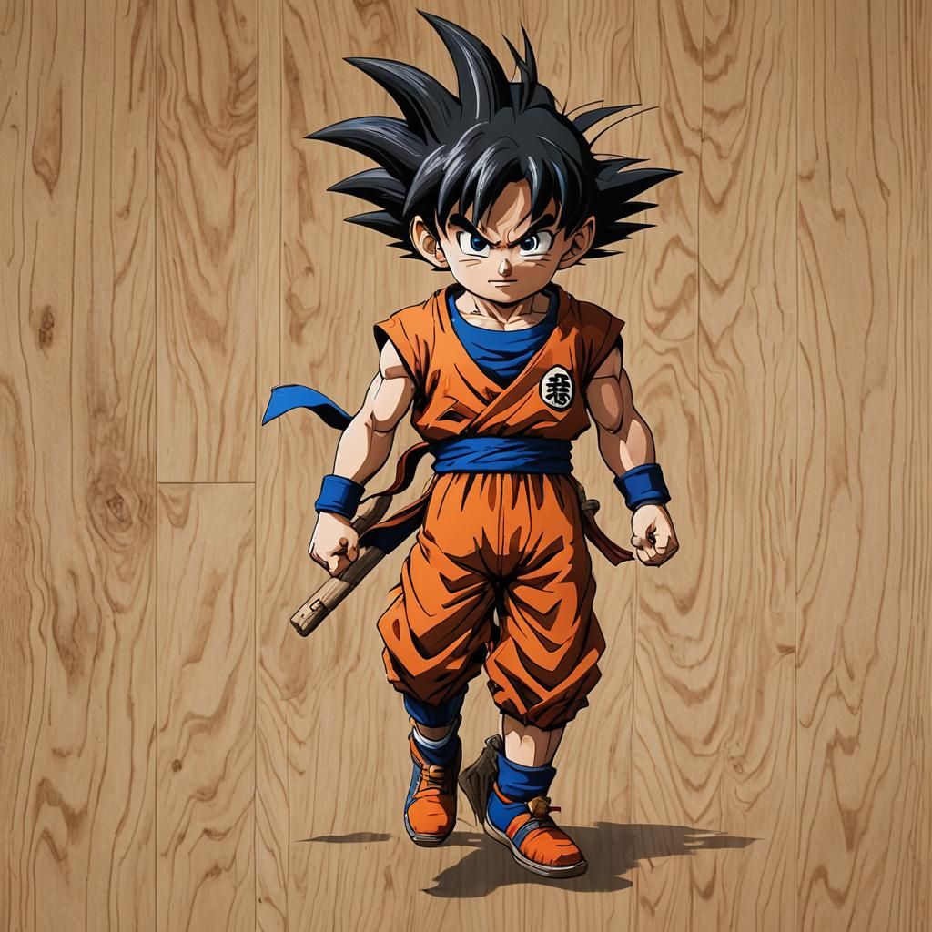 Wooden Kid Goku 3D Anime Art