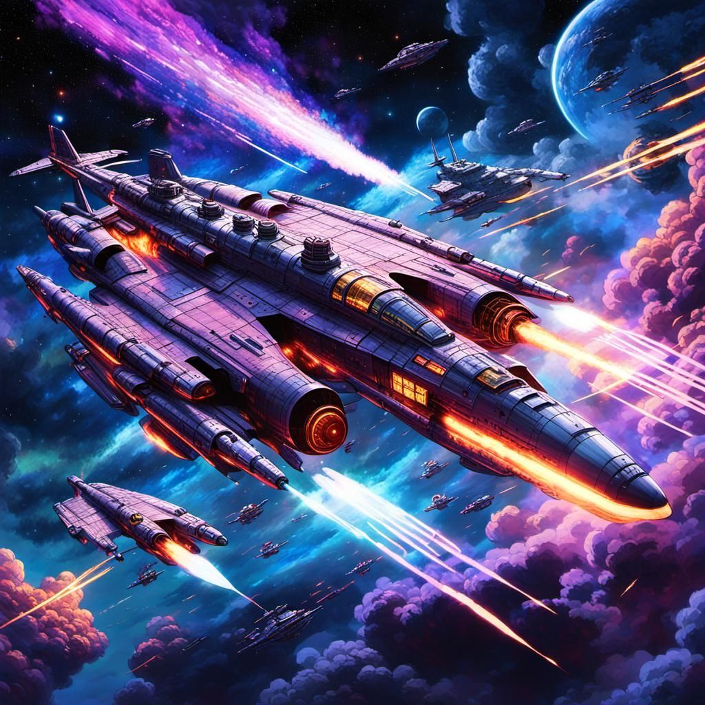 Battleship Yamato Nebula Flight: Sci-Fi Concept Art