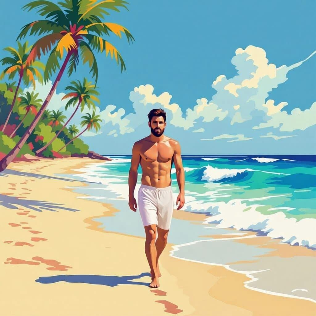 Lionel Messi Relaxing on a Tropical Beach