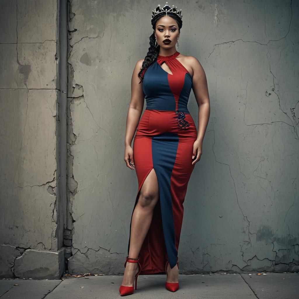 Curvy Woman in Red Dress, Hyperrealistic Style