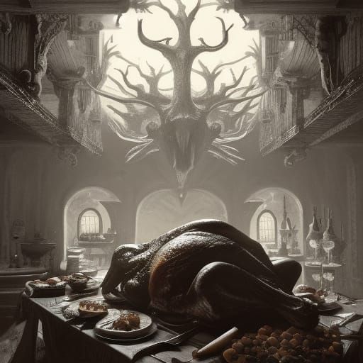Escher-Inspired Thanksgiving Dinner: Dark Fantasy Concept Ar...