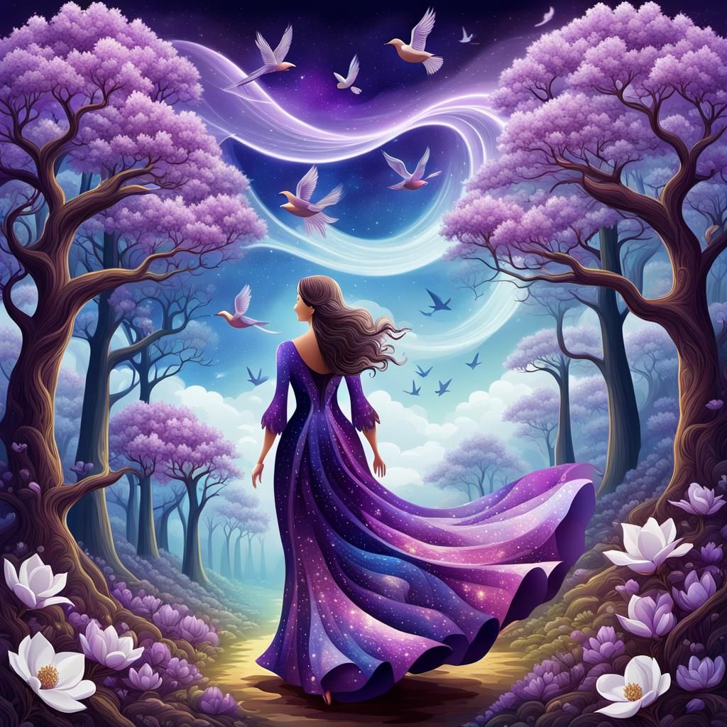 Mother Earth in Violet Forest, Fantasy Art