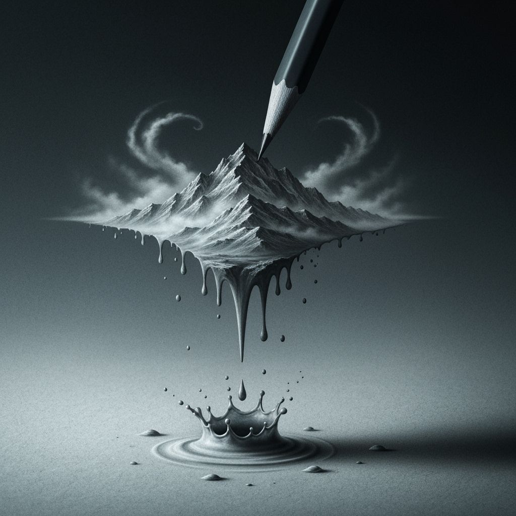 Surreal Mountain Landscape Drips From Pencil