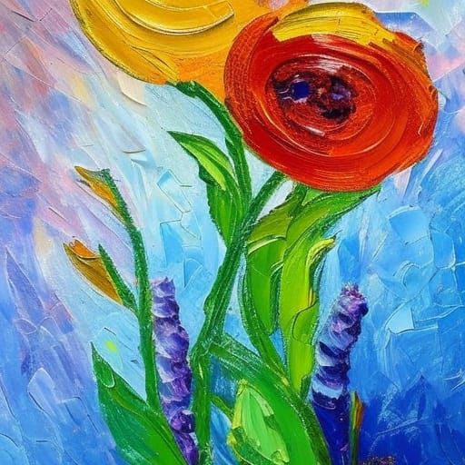 Expressionist Flower in Impasto Oil Painting