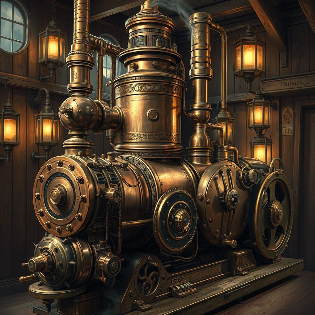 Steampunk Marvel with Intricate Brass Filigree and Copper Ac...