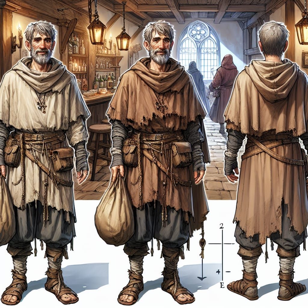 Fantasy Monk Cleric in Medieval Tavern