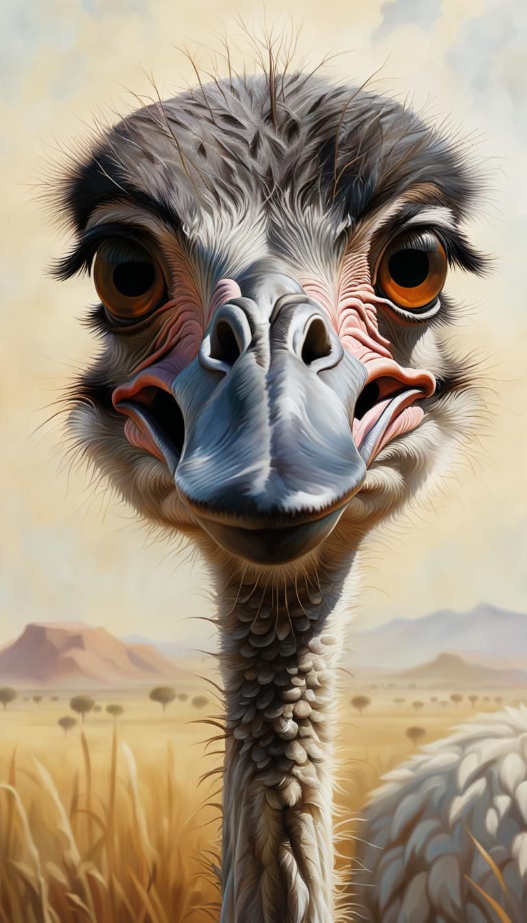 Detailed Ostrich Portrait in Dark Fantasy Style