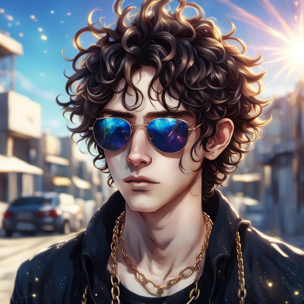 Dreamy Emo Youth with Piercings in Anime Style