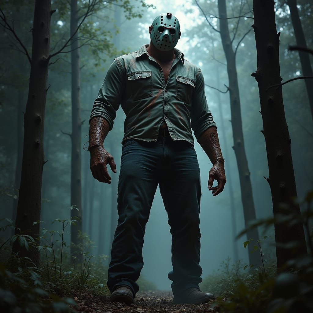 Jason Voorhees Unmasked in Ominous Forest