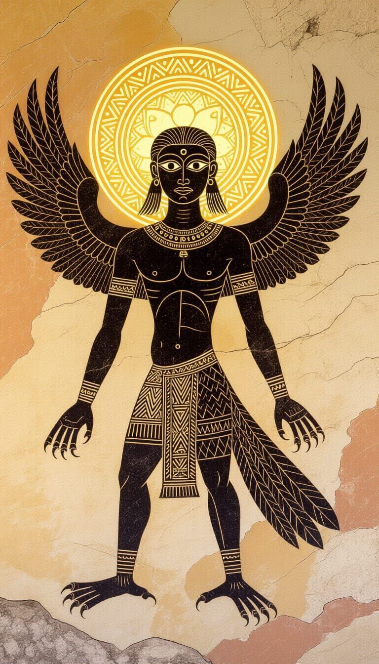 Ancient Winged Humanoid Petroglyph Art