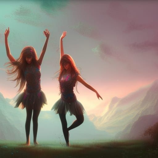 Fantastical Teenage Women Dancing in Silence