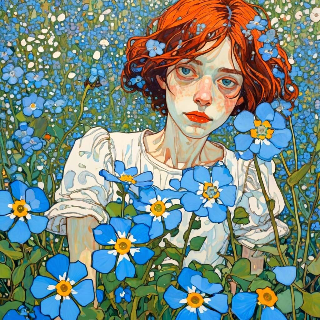 Forget-Me-Nots Close-Up in Vibrant Impressionist Style